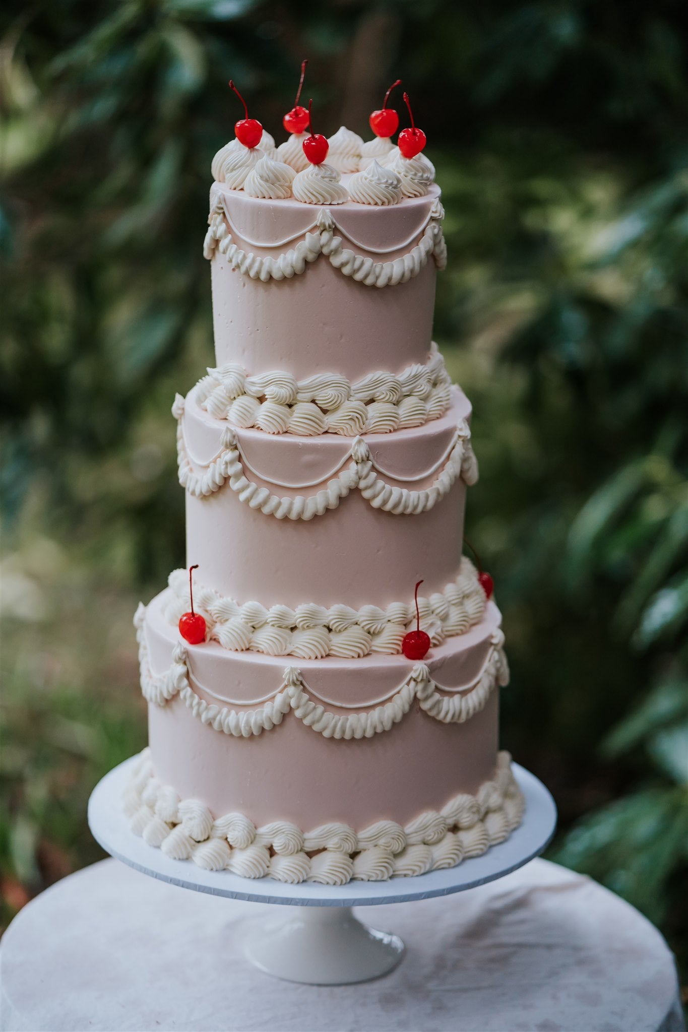 Three tier pink vintage wedding cake created by Pastel by Rachel. Wedding cakes Ireland