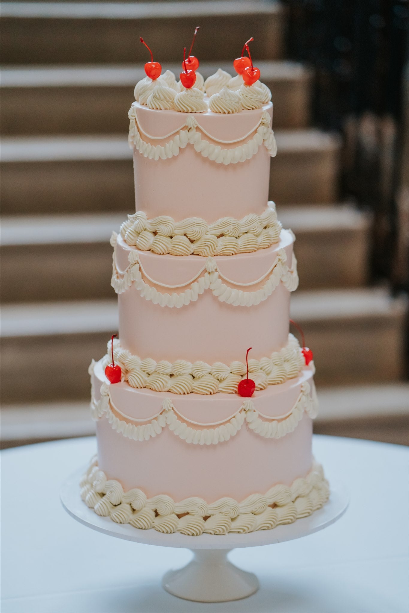 Three tier pink vintage cake created by Pastel by Rachel. Wedding cakes Ireland. Wedding cakes Northern Ireland